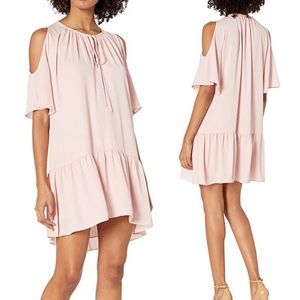 Amanda Uprichard Pale Pink Cold-Shoulder Ruffle Hem Dress